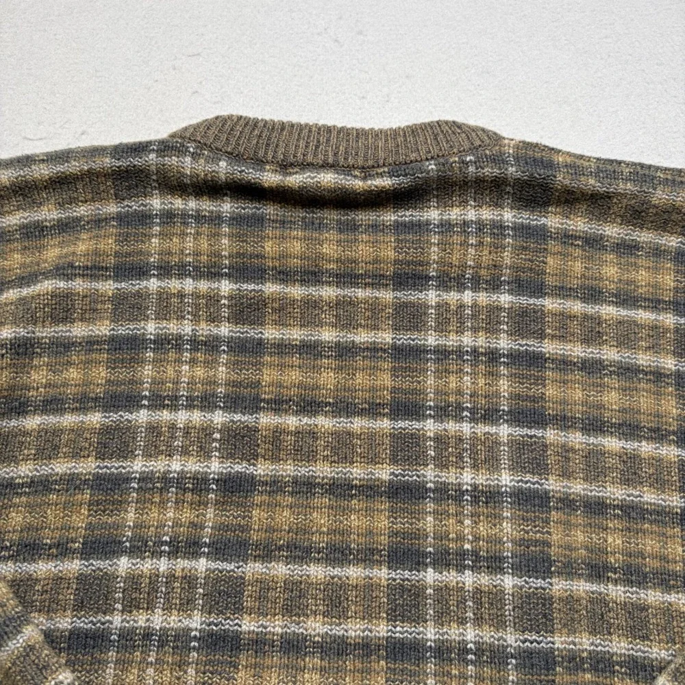 Gant Sweater Mens L Brown Plaid Vintage Cotton Knit Crew Neck‎ Long Sleeve